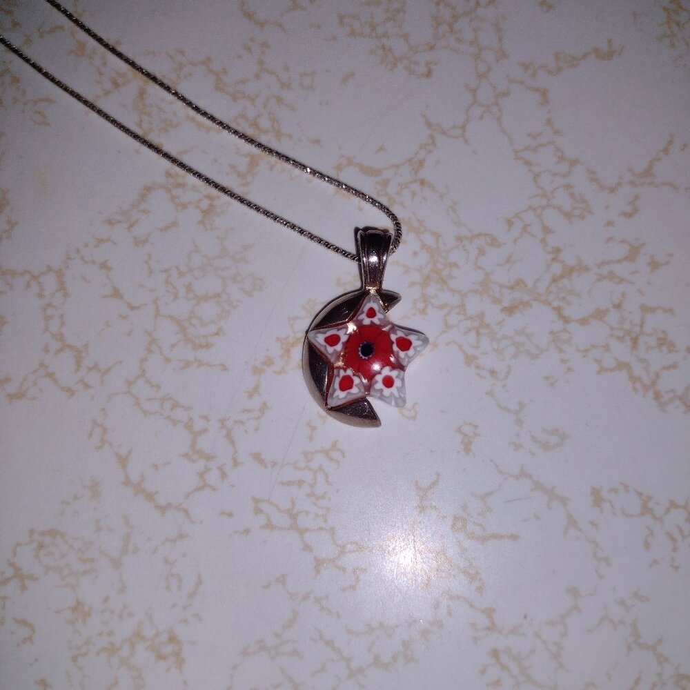 Moon and detailed Star Sterling Necklace